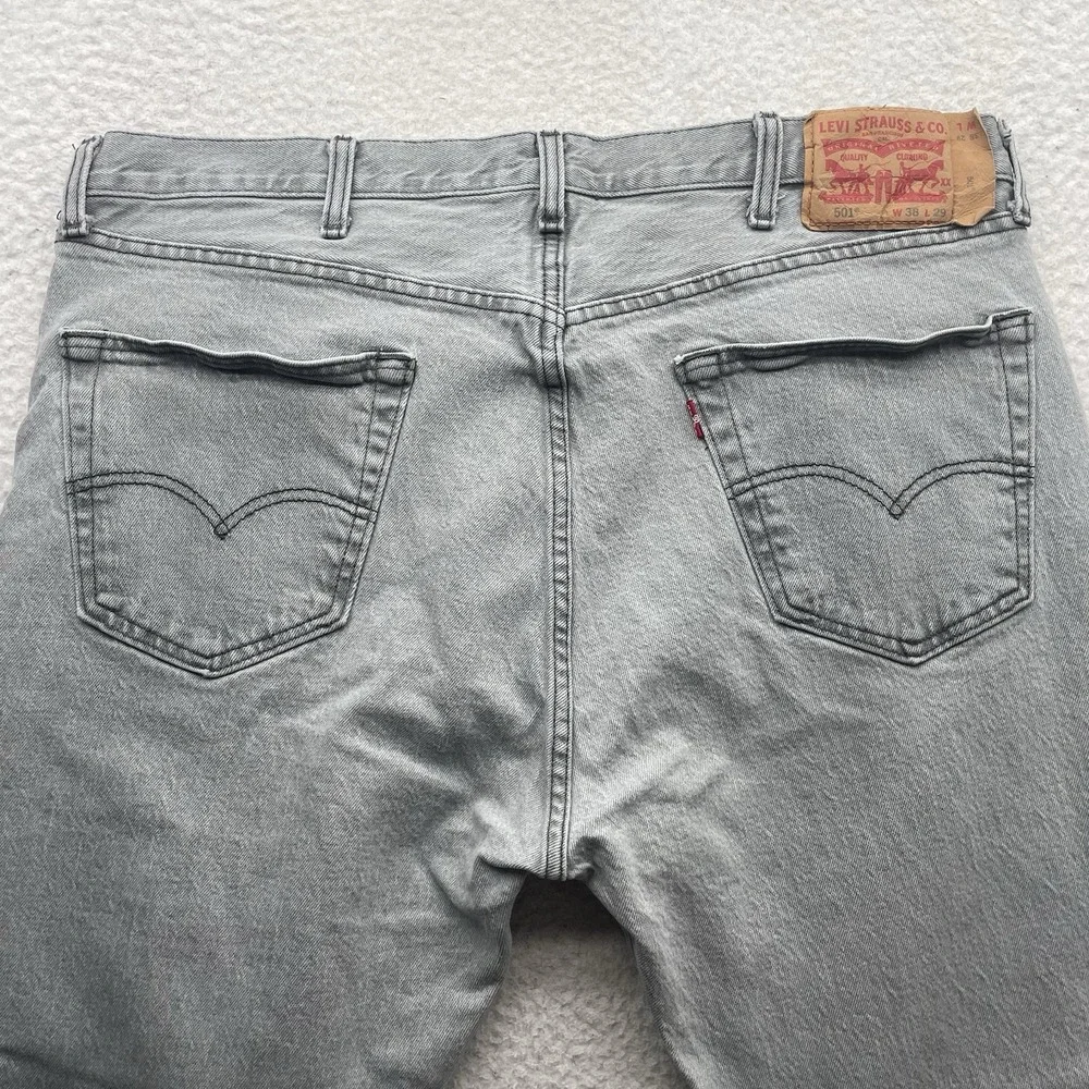 Levis 501 Jeans‎ Mens 38x28 (Tag 38x29) Gray Button Fly Straight Leg 100% Cotton